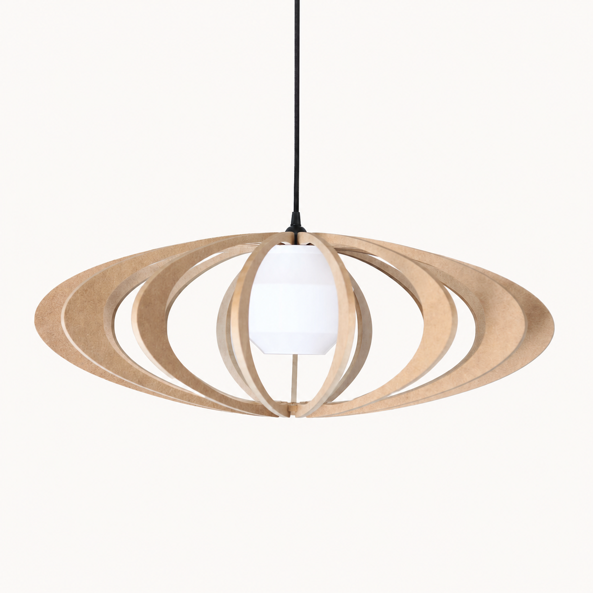 Rolling Ø70 houten hanglamp in naturel met witte diffuser.