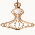 Woman Ø83 houten hanglamp in naturel met witte diffuser en zwarte kabel.